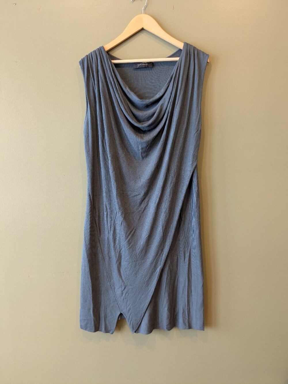 Fusion Cashmere Silk Blend Drape Sleeveless Dress Gray Lg Soft Luxe Minimalist